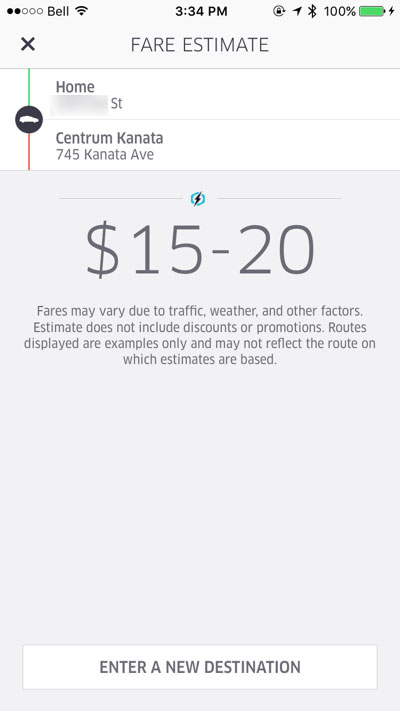 request uber fare estimate
